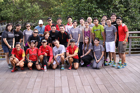 The Salomon team and media personnel pose for photographs after the walk
