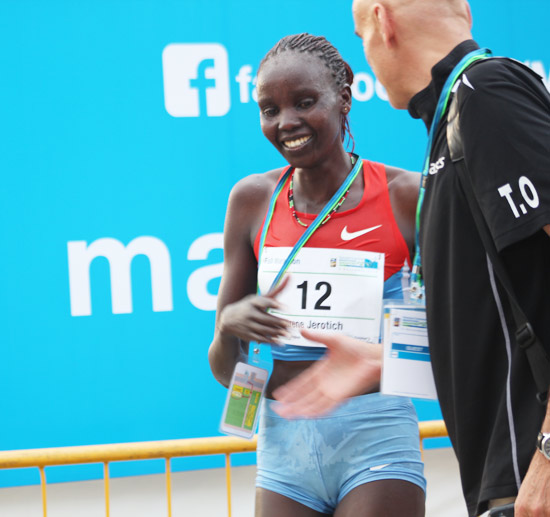 Irene Jerotich Kosgei crossed the finishing line at 2hrs 37mins 53 secs for the full marathon.