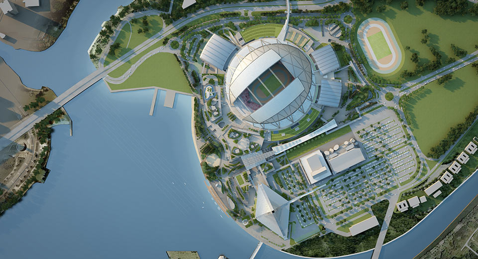 Singapore Sports Hub Rendering; Photo Credit: Oaker