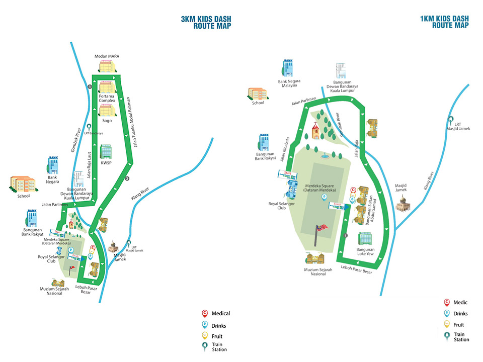 Standard Chartered Marathon KL 2014: 3km and 1km Route Map.