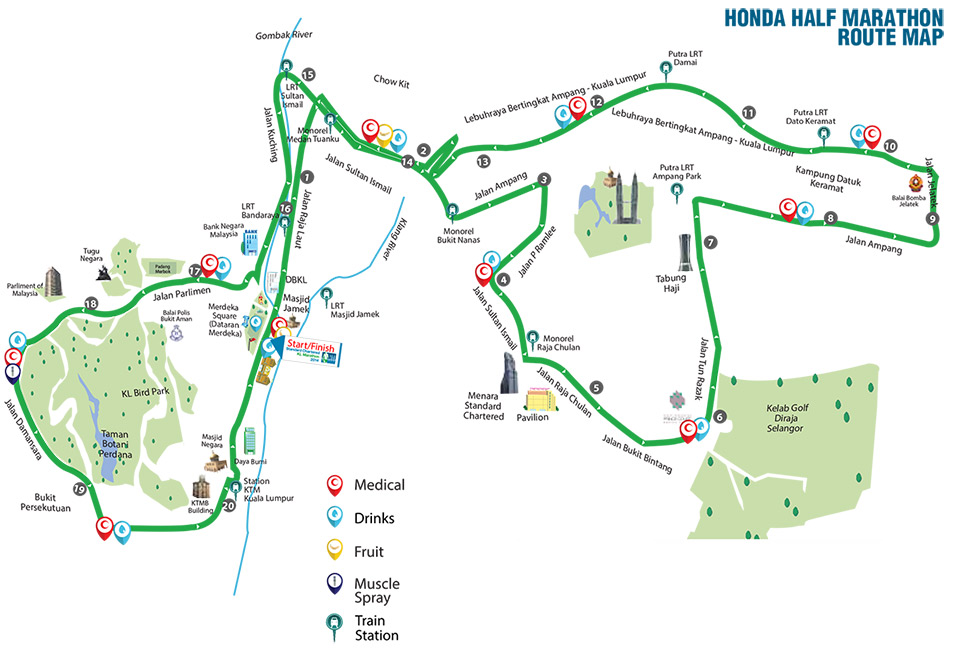 Standard Chartered Marathon KL 2014: 21km Route Map