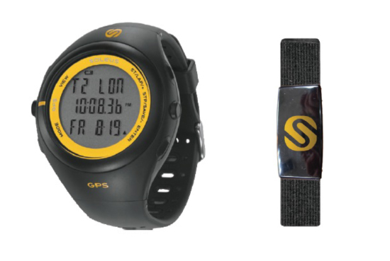 Soleus GPS 3.0- Comes in Black/Sol (left), Fabric Heart Rate Monitor Chest Strap (right)