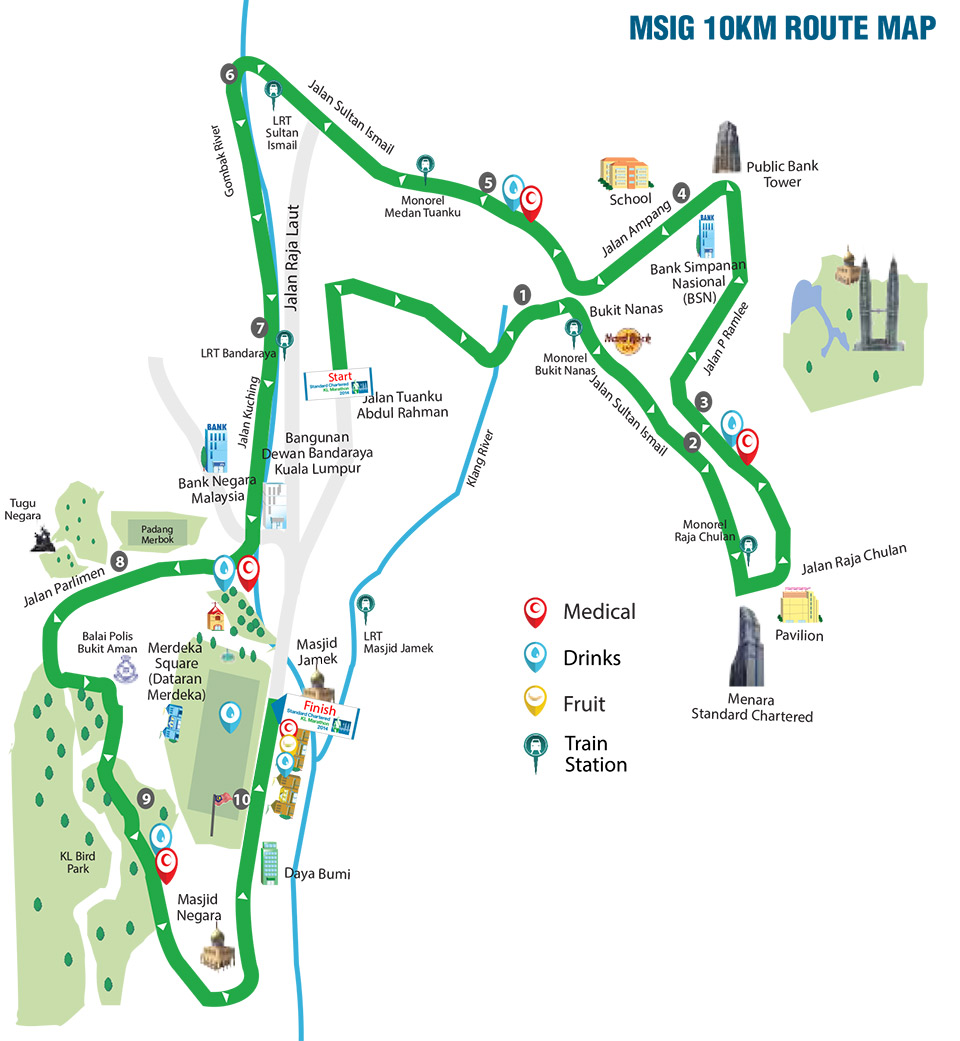 Standard Chartered Marathon KL 2014: 10km Route Map. See enlarged map.