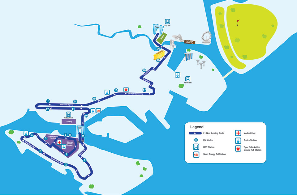 Standard Chartered Marathon Singapore 2014: 21km map