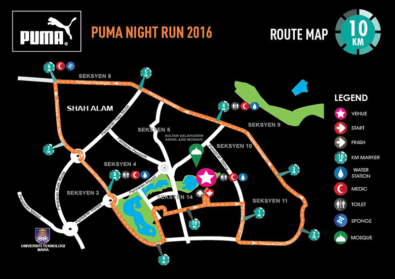 Puma Night Run 2016 Malaysia Route 10KM