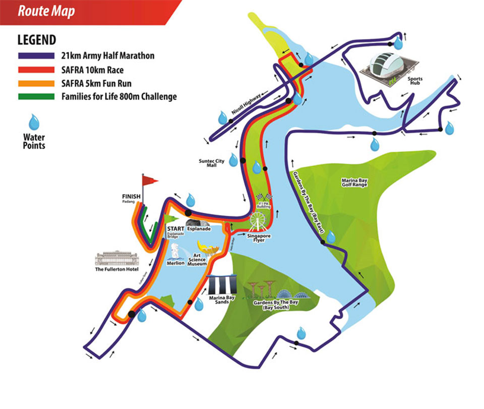 SAFRA Singapore Bay Run & Army Half Marathon 2016 Race Routes